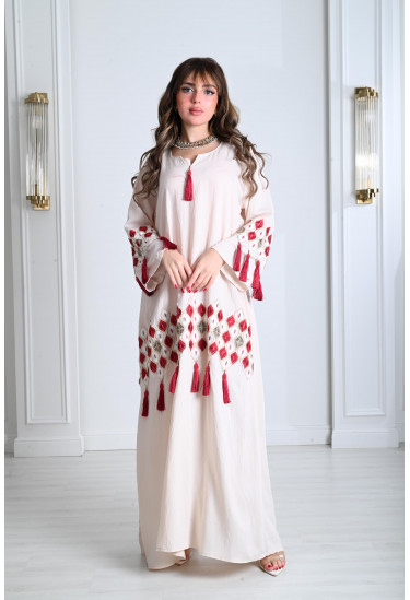 جلابية نسائية مطرزة بأكمام طويلة