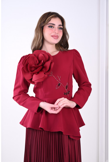 فستان بليسيه أنيق مع وردة بارزة للمناسبات فستان بليسيه أنيق مع وردة بارزة للمناسبات