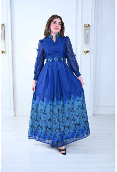 فستان فاخر أناقة ملكية بنقشة الزهور