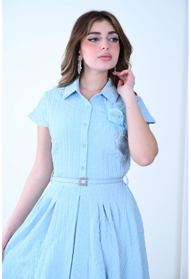 فستان ميدي بأكمام قصيرة وتصميم كلاسيكي