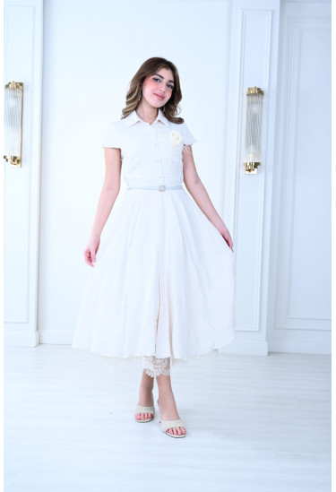 فستان ميدي بأكمام قصيرة وتصميم كلاسيكي