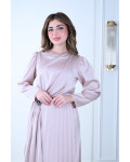 فستان سهرة أنيق بأكمام طويلة وتصميم درابيه
