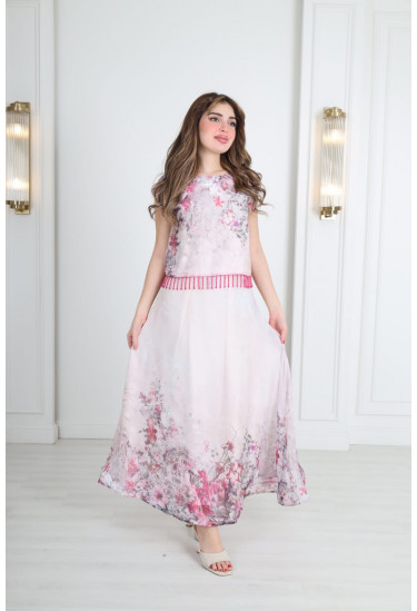 فستان طويل بطبعات زهرية تفاصيل شراشيب فستان طويل بطبعات زهرية تفاصيل شراشيب