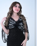 فستان سهرة راقي دانتيل بشيفون مطرز وأكمام واسعة