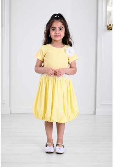 فستان بناتي مزين بالريش فستان بناتي مزين بالريش