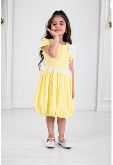 فستان بناتي مزين بالريش فستان بناتي مزين بالريش