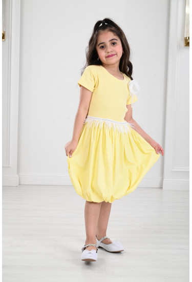 فستان بناتي مزين بالريش فستان بناتي مزين بالريش