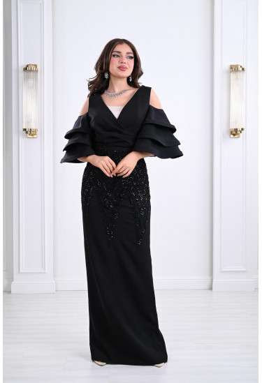 فستان سهرة بأكمام مدرجة