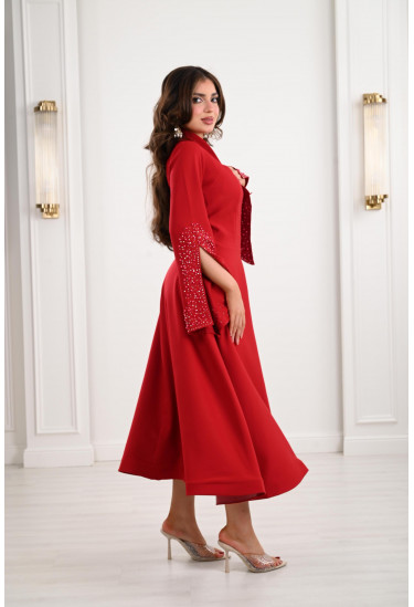 فستان ميدي بأكمام مفتوحة