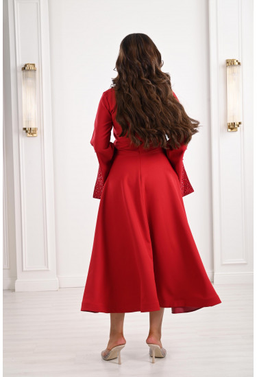 فستان ميدي بأكمام مفتوحة