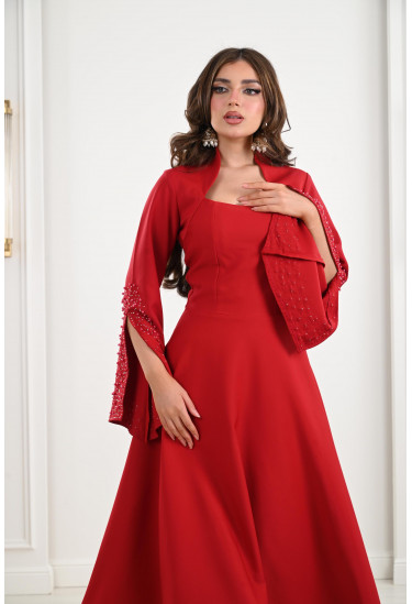 فستان ميدي بأكمام مفتوحة