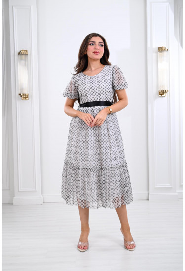 فستان ميدي مزين بنقوشات عصرية