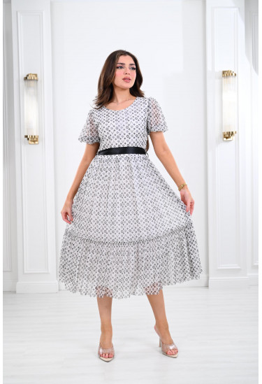 فستان ميدي مزين بنقوشات عصرية