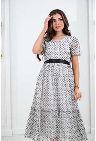 فستان ميدي مزين بنقوشات عصرية