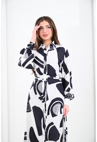 فستان طويل بياقة كلاسيكية أنيقة