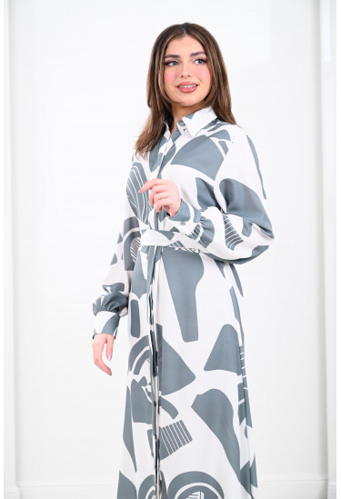 فستان طويل بياقة كلاسيكية أنيقة