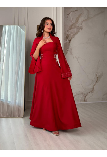 فستان سهرة طويل بأربطة جانبية 