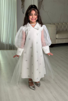 فستان سهرة بناتي مرصع بالكرستال