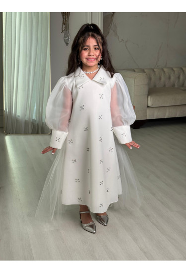 فستان سهرة بناتي مرصع بالكرستال