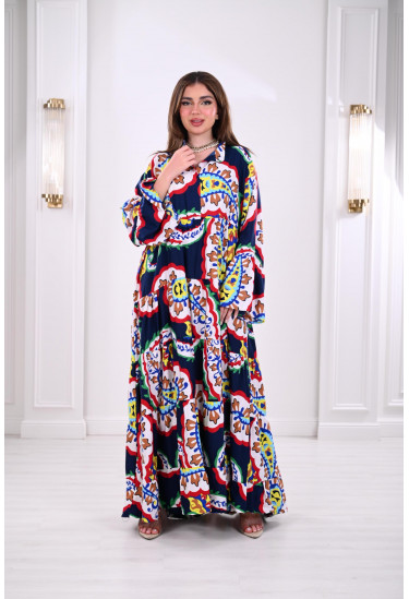 جلابية فضفاضة مزينة بطباعات ملونة 