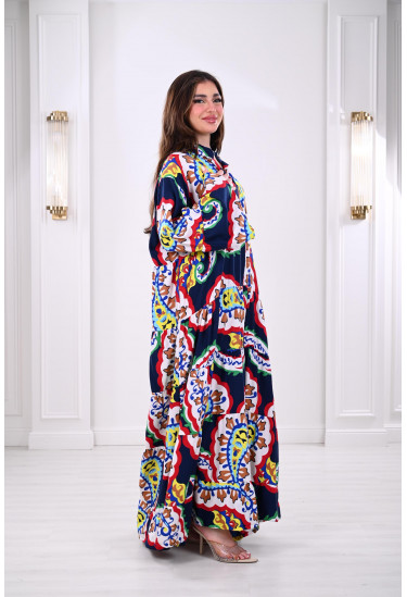 جلابية فضفاضة مزينة بطباعات ملونة 