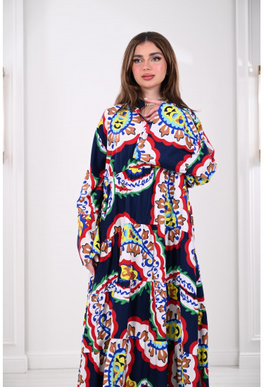 جلابية فضفاضة مزينة بطباعات ملونة 