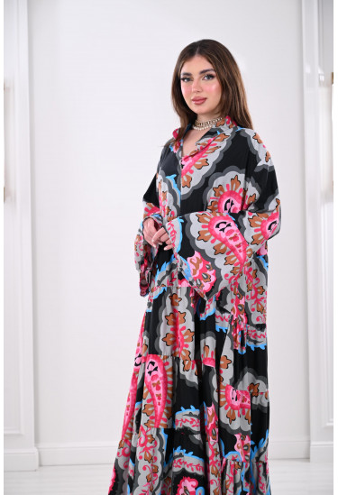 جلابية فضفاضة مزينة بطباعات ملونة 