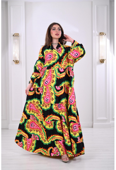 جلابية فضفاضة مزينة بطباعات ملونة 