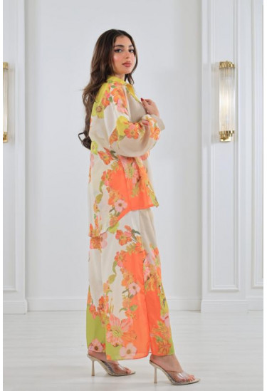 طقم نسائي صيفي بطباعات زهور