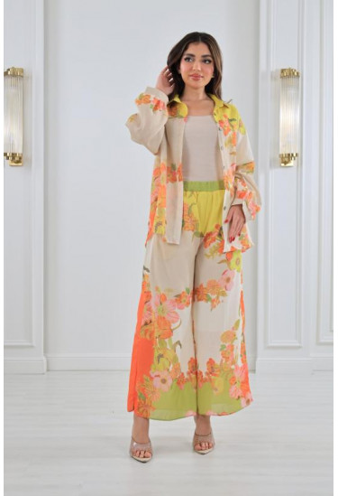 طقم نسائي صيفي بطباعات زهور