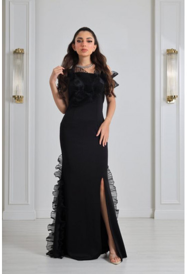 فستان سهرة نسائي مزين بكشكش 