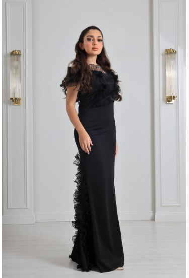 فستان سهرة نسائي مزين بكشكش 