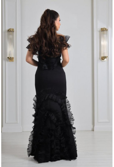 فستان سهرة نسائي مزين بكشكش 