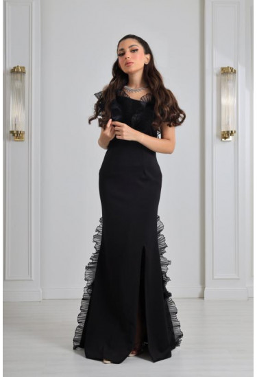 فستان سهرة نسائي مزين بكشكش 