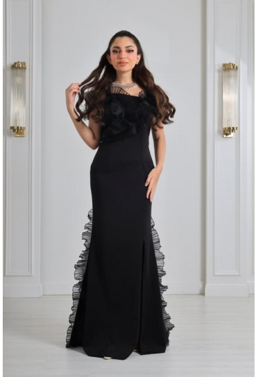 فستان سهرة نسائي مزين بكشكش 