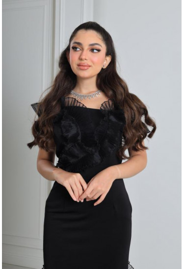 فستان سهرة نسائي مزين بكشكش 