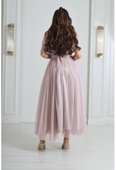 فستان سهرة لمسة ناعمة باكتاف المنسدلة