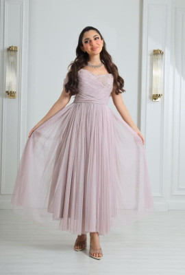 فستان سهرة لمسة ناعمة باكتاف المنسدلة