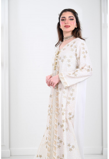 جلابية نسائية مزخرفة برقبة V