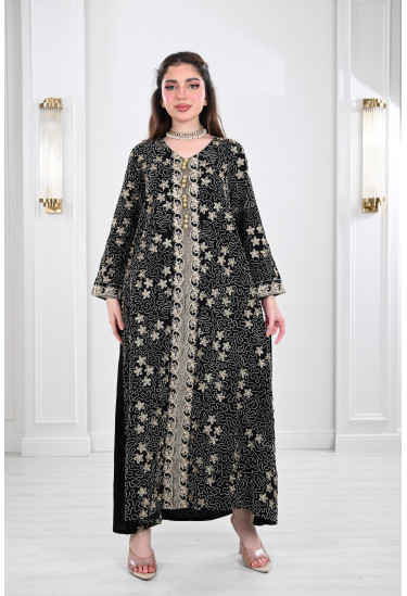 جلابية نسائية مزخرفة برقبة V