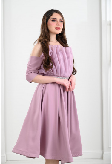 فستان ميدي كلوش بقصة الأوف شولدر