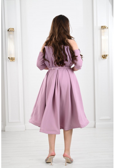 فستان ميدي كلوش بقصة الأوف شولدر