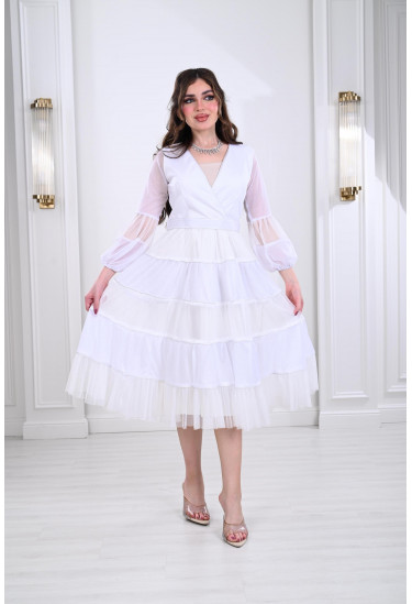 فستان ميدي بأدوار كشكش واسعة