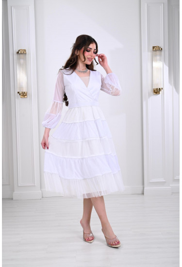 فستان ميدي بأدوار كشكش واسعة