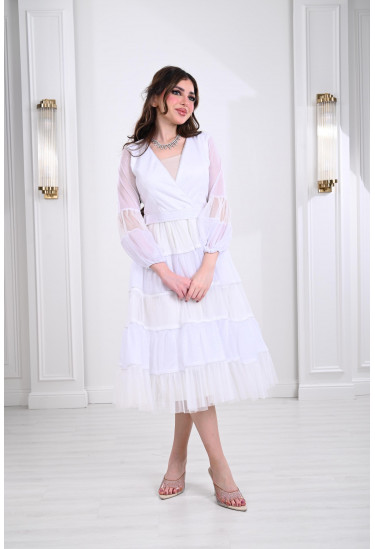 فستان ميدي بأدوار كشكش واسعة