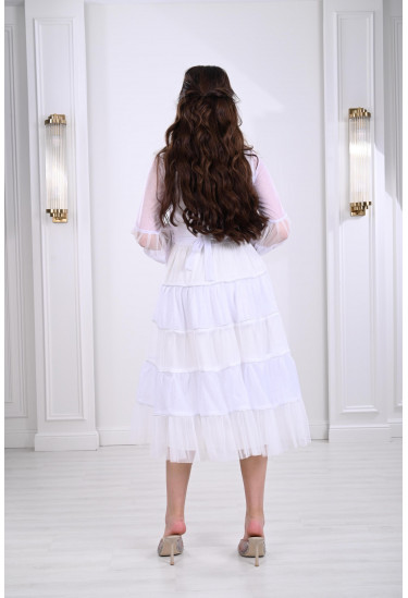 فستان ميدي بأدوار كشكش واسعة