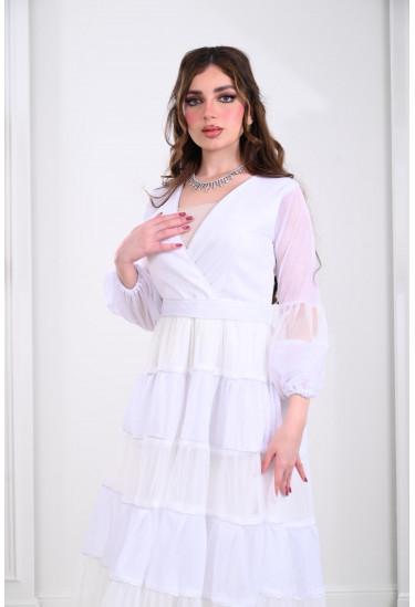 فستان ميدي بأدوار كشكش واسعة