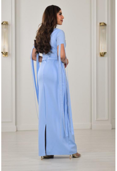 فستان نسائي مطرز بأكمام شراشيب طويلة