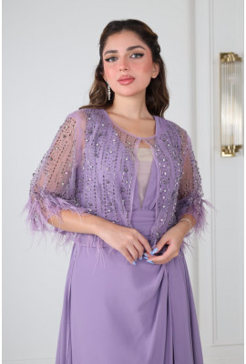 فستان سهرة مع جاكت مطرز رقيق