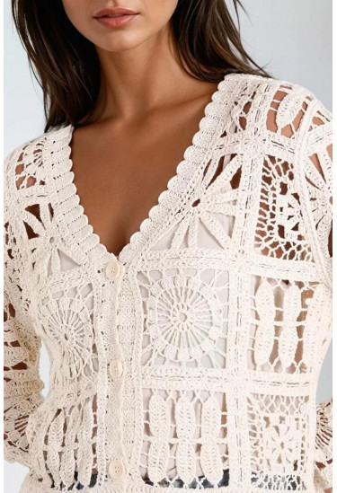 بلوزة كروشيه نسائي  بأكمام طويلة